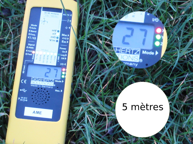 mesure de 27 nanoteslas à 5 mètres