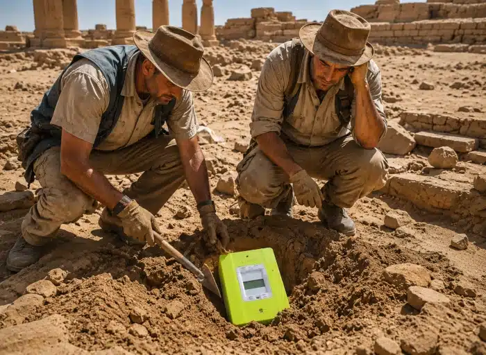archéologues face aux énigmes de notre temps (image IA)