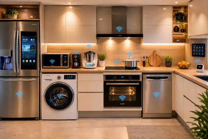 cuisine moderne ultra connectée : le wifi est partout ! (image IA)
