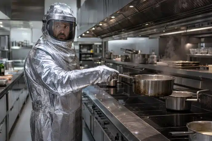 cuisiner longtemps devant une plaque à induction pourrait être un risque professionnel (image IA)