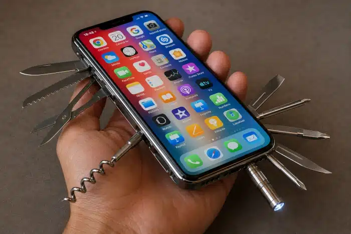 le smartphone, couteau suisse moderne (image IA)